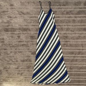 Blue, grey & white striped maxi dress